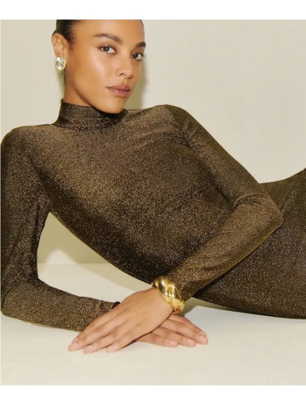 REFORMATION Hermia Gold Mini Bodycon Dress Size Medium M Metallic Stretch - Picture 7 of 16